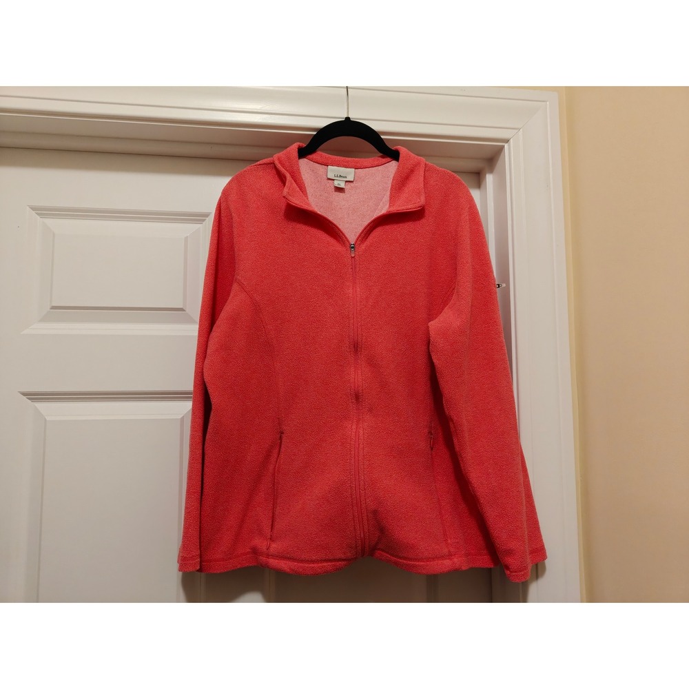LL Bean Womens XL Coral Pink Full Zip‎ Fleece Jacket Mock Neck 247230